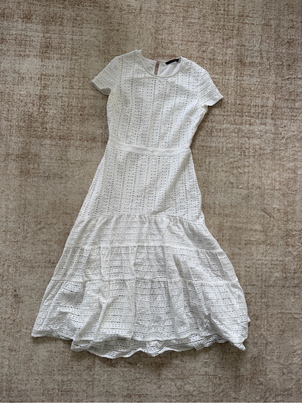 Banana Republic White Eyelet Lace Tiered Midi Dress Womens 6 Petite Short Sleeve